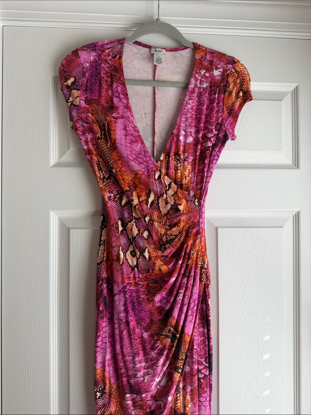 Cache Pink and Orange Snake-Print Wrap Midi Dress - Picture 4 of 6